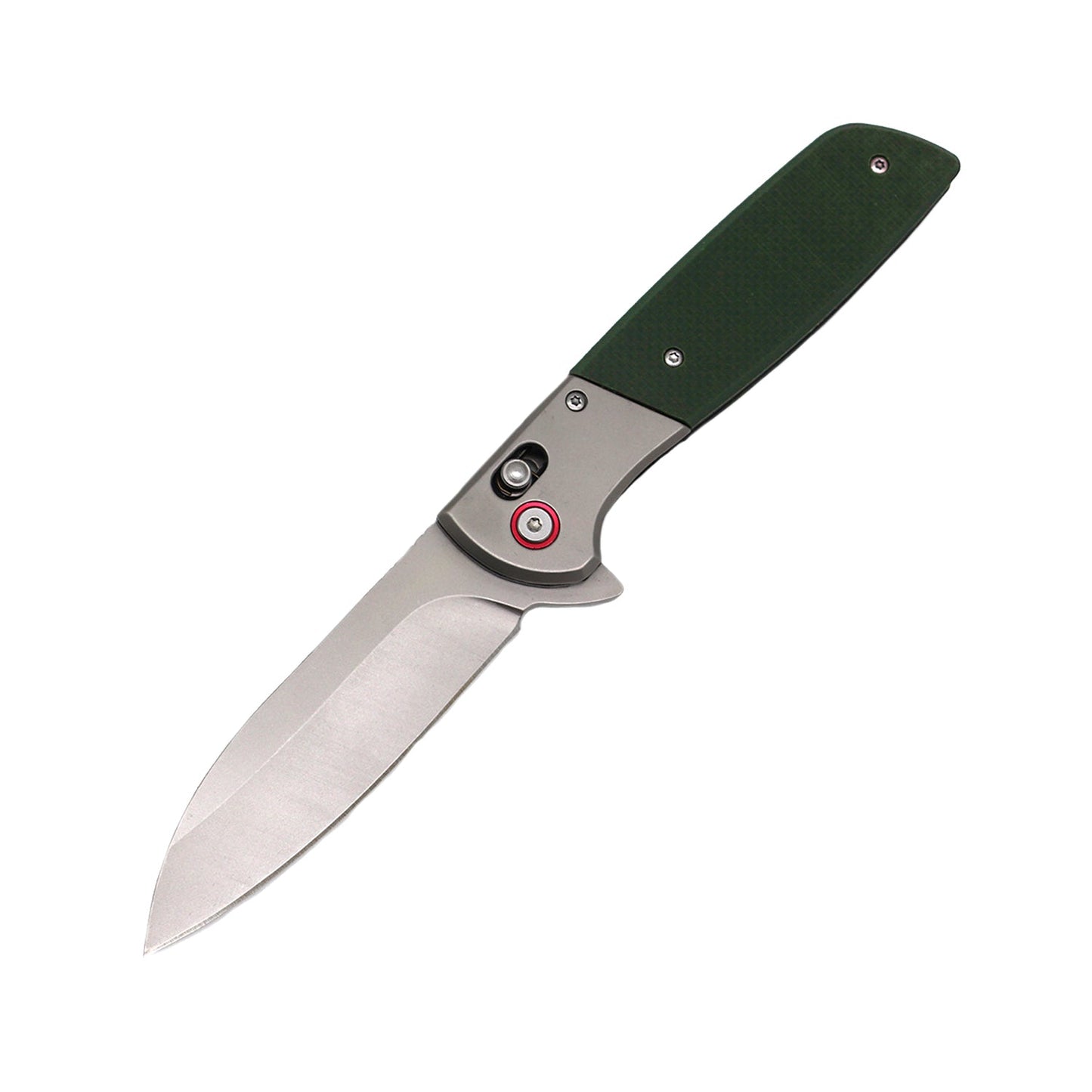 3.75″ Spring-Assisted Folding Knife with Drop Point Blade – robust one-handed deployment knife featuring a 3.75″ stainless steel drop-point blade (approx. 3 mm thick), axis- or liner-lock mechanism, spring-assisted opening, and pocket clip—balances everyday carry convenience with reliable performance, in white background.