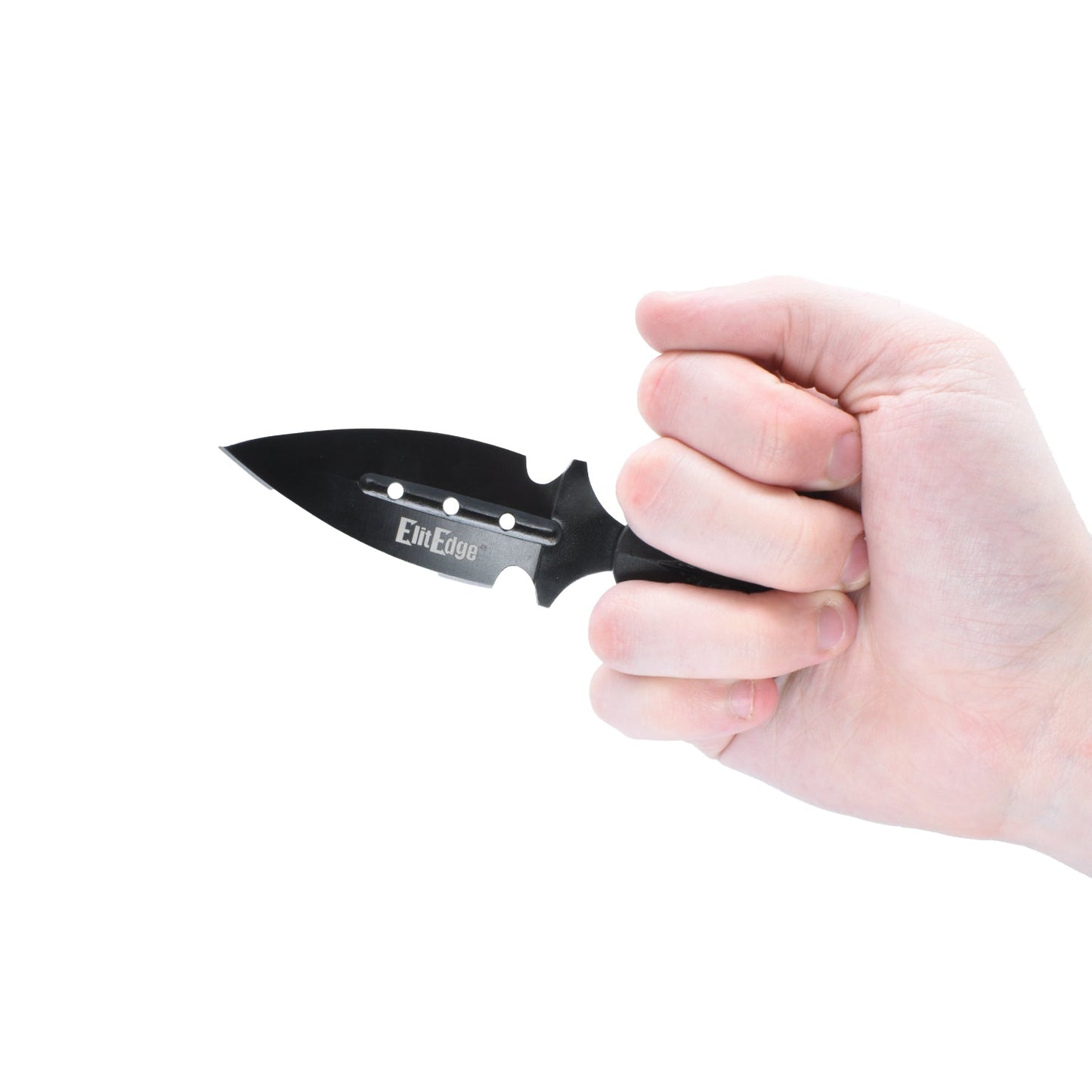 Someone holding 5.5-Inch Push Dagger with ABS Sheath – robust self-defense blade featuring a T-handle grip and durable ABS sheath for secure and discreet carry, in white background.
