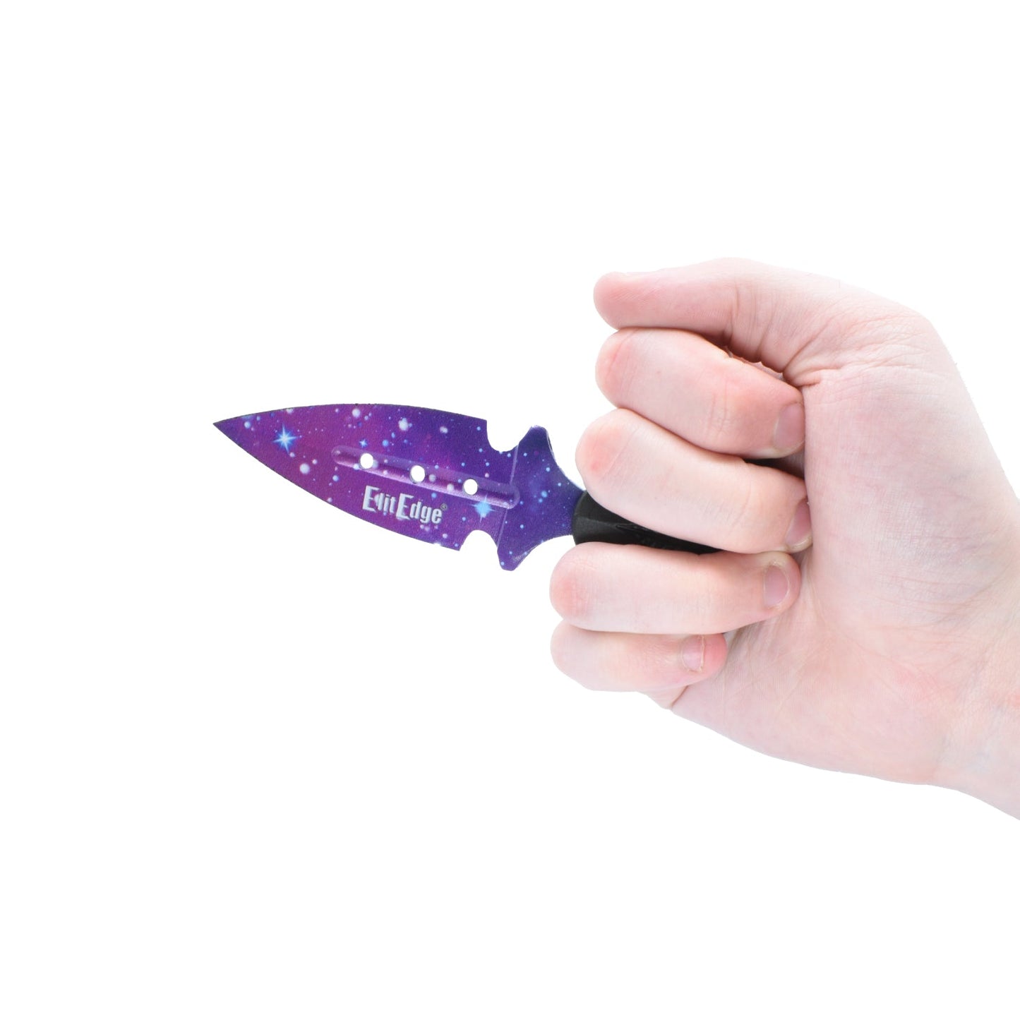 Someone holding 5.5-Inch Push Dagger with ABS Sheath – robust self-defense blade featuring a T-handle grip and durable ABS sheath for secure and discreet carry, in white background.