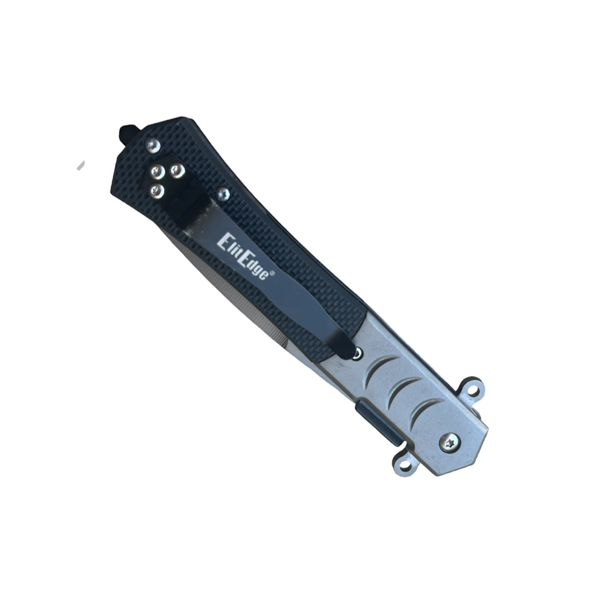 5″ Spring-Assisted Folding Knife with Spear Point Blade – spring-assisted pocket knife featuring a 3.75″ spear-point 440 stainless steel blade with a two-tone or black finish, full-metal (ABS/plastic or aluminum) handle, liner lock, spine flipper and thumb stud for quick one-handed opening, and included pocket clip for everyday carry, in white background.