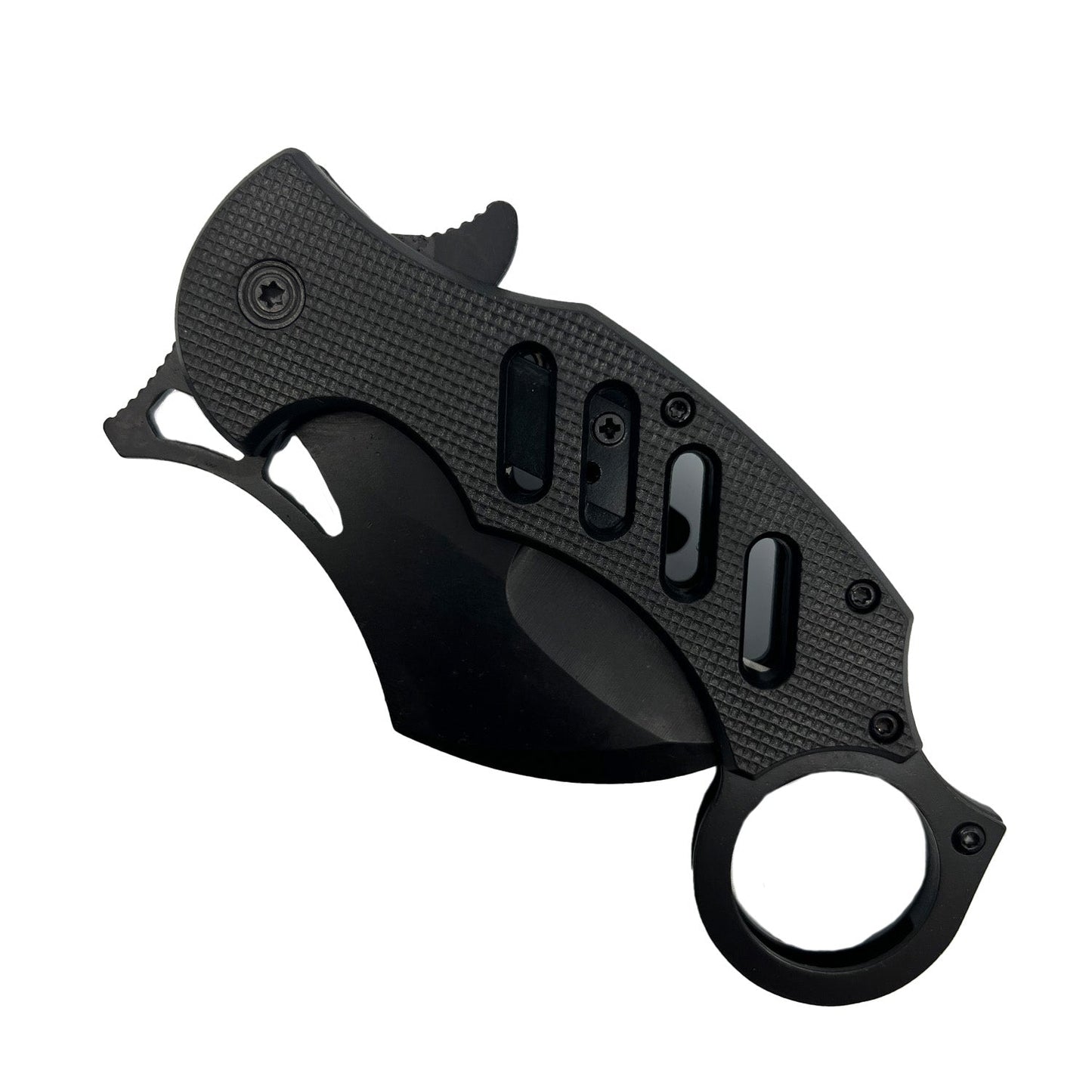 5‑Inch Karambit Knife with ABS Handle – curved folding karambit-style knife featuring a durable ABS handle and sharp stainless-steel blade, ideal for precise everyday carry and tactical use, in white background.