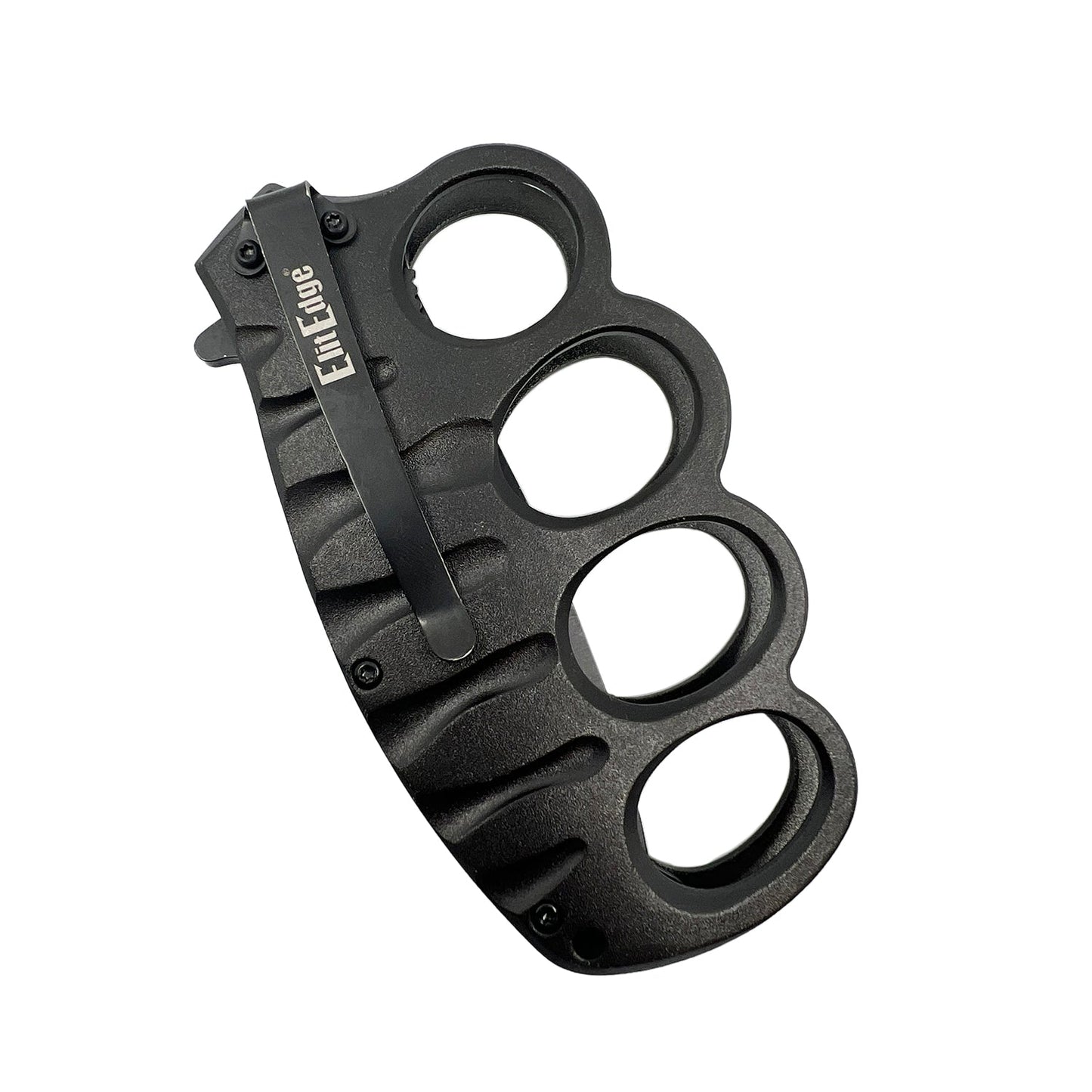 5″ Spring Assisted Knuckle Knife – folding knife with a 3.5″ 420C stainless steel blade, spring-assisted opening, black aluminum knuckle-guard handle, and pocket clip; measures 5″ closed and 8.5″ overall, in white background.