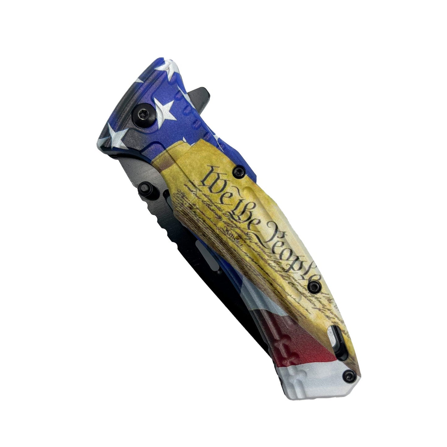 7.75″ Spring Assisted Folding Knife – durable folding knife with a spring‑assisted blade and liner lock, featuring aluminum handle construction and pocket clip for everyday tactical use., in white background.
