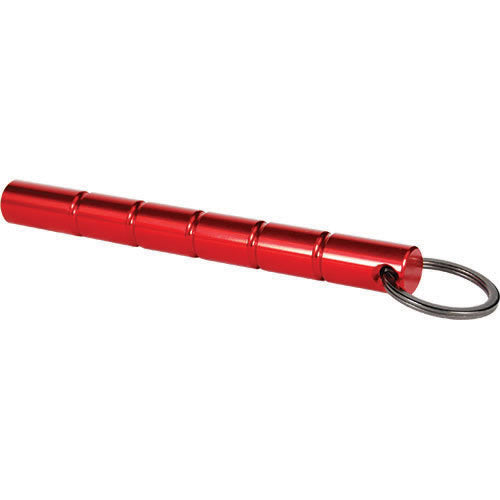 Close-up of 5.5" aircraft grade aluminum kubotan keychain placed on a white background.