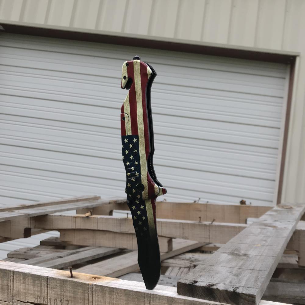 American Flag 10.5" Knife - large folding knife featuring an American flag design, combining bold style with everyday utility and self-defense capability.