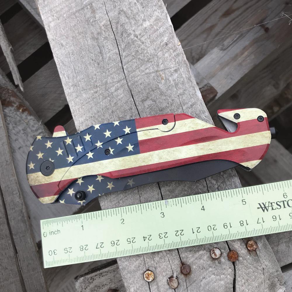 American Flag 10.5" Knife - large folding knife featuring an American flag design, combining bold style with everyday utility and self-defense capability.