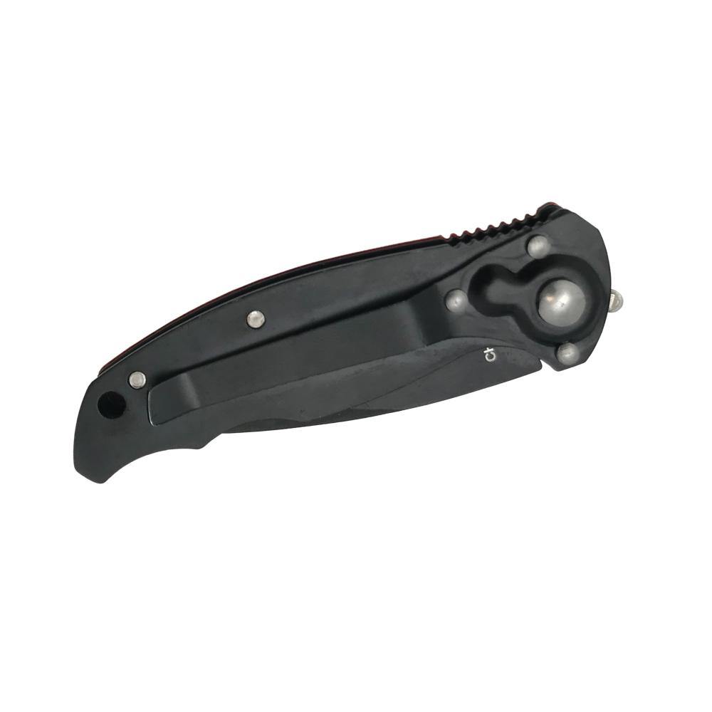 Close-up of Stainless Steel Folding Knife on white background.