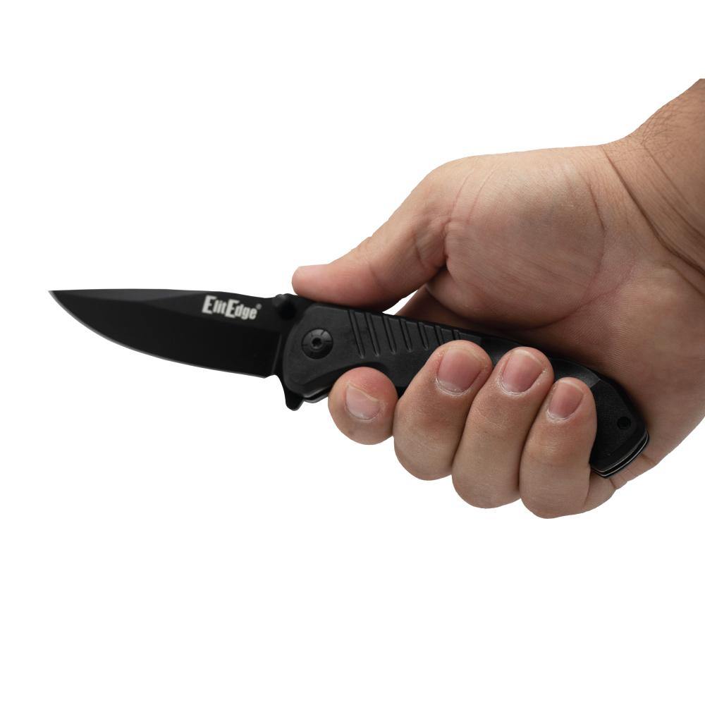 Someone holding Everyday 8" Tactical Knife - versatile folding knife equipped with a seatbelt cutter and glass breaker, designed for daily use and emergency situations, in white background.