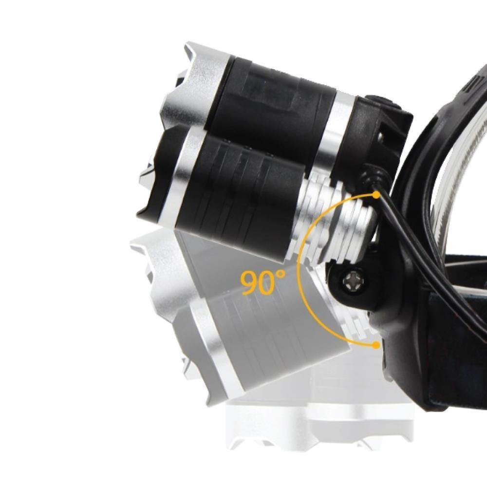 Features of Extreme T6 LED Headlight – powerful and adjustable headlamp with T6 LED technology, ideal for hands-free lighting during outdoor and tactical activities, in white background.