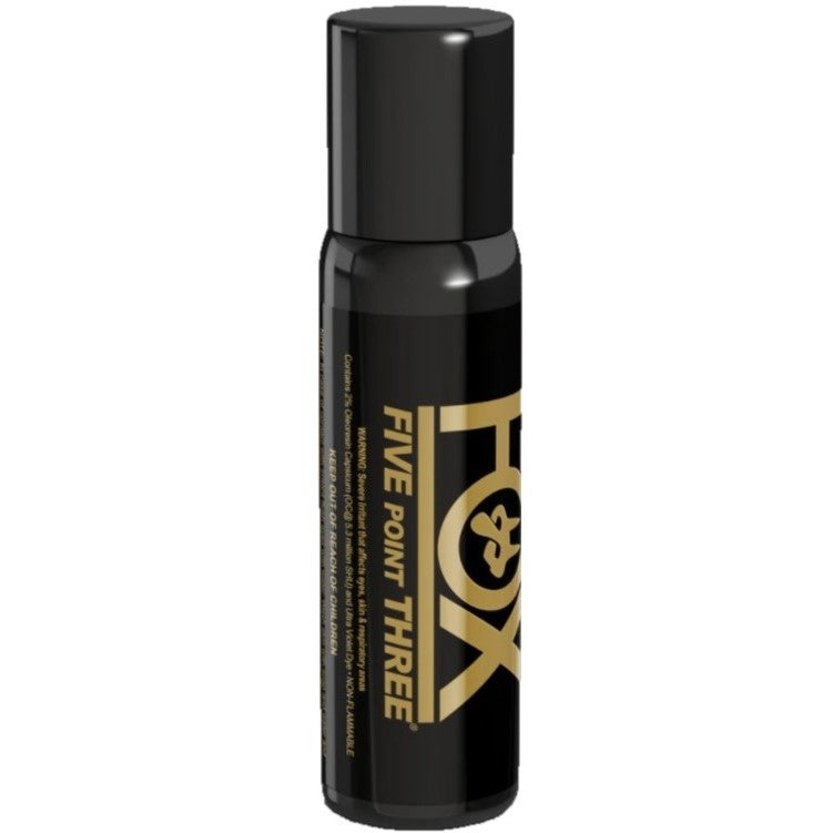 Fox Labs Five Point Three Pepper Spray Grenade 3 oz – police-grade crowd-control device with 5.3 million SHU OC oil-based formula in a 3‑ounce lock-on “pop-top” canister that delivers 20–24 half-second bursts or a continuous 360° fog cloud in about 20 seconds. Non-flammable, UV dye marked, 3-year shelf-life, Made in USA, in white background.