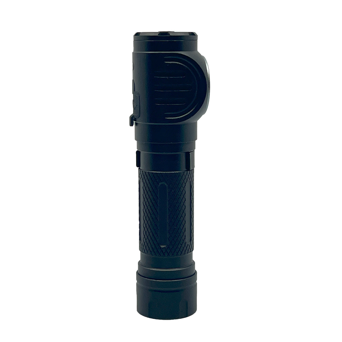 GF Thunder Compact 1000 Lumen Light with Magnetic Base – rechargeable 4.25″ tactical flashlight featuring a 10 W LED with five light modes (100 %, 50 %, 10 %, SOS, strobe), IPX7 waterproof rating, shock resistance to 1.5 m, a built-in magnetic base for hands-free use, metal clip, and included headband, in white background.