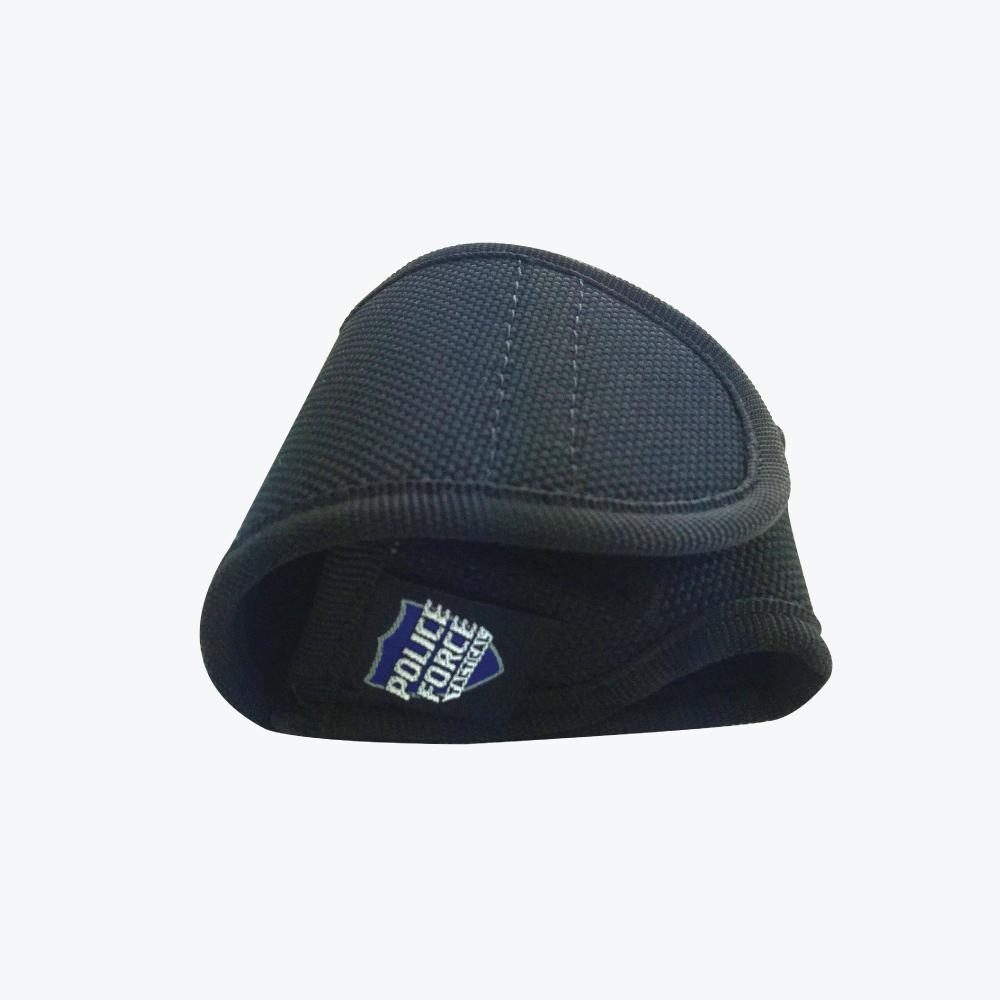 Handcuff Holster - secure and durable pouch designed to hold standard handcuffs, ideal for law enforcement and tactical use, in white background.
