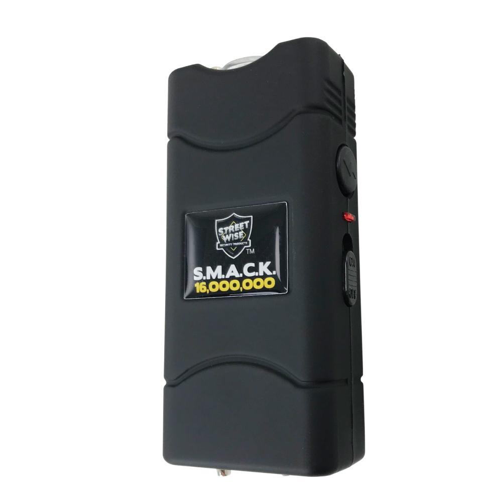 SMACK 16,000,000 Stun Gun - ultra-compact and powerful self-defense device designed to fit on a keychain for convenient everyday carry, in white background.