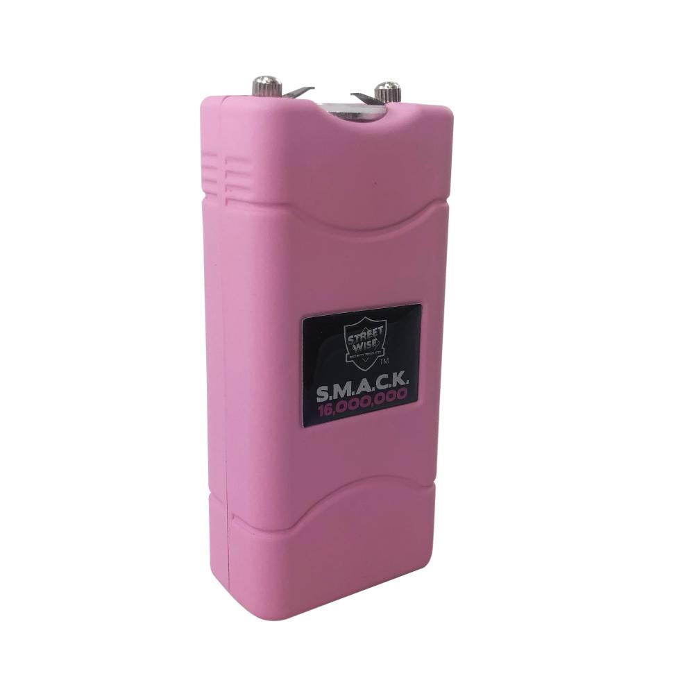 SMACK 16,000,000 Stun Gun - ultra-compact and powerful self-defense device designed to fit on a keychain for convenient everyday carry, in white background.