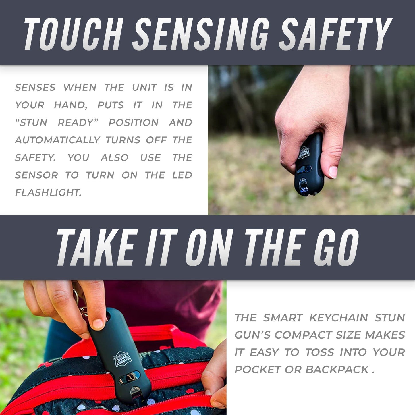 Features of SMART 24,000,000 Keychain Stun Gun - ultra-compact self-defense device with a built-in keychain attachment for convenient everyday carry.