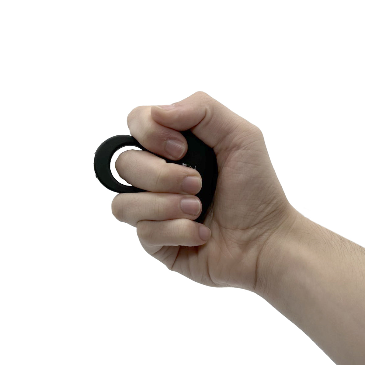 Someone holding Sting Ring 18,000,000 Stun Gun - discreet and ergonomic stun device designed to fit around your fingers for quick, powerful self-defense, in white background.