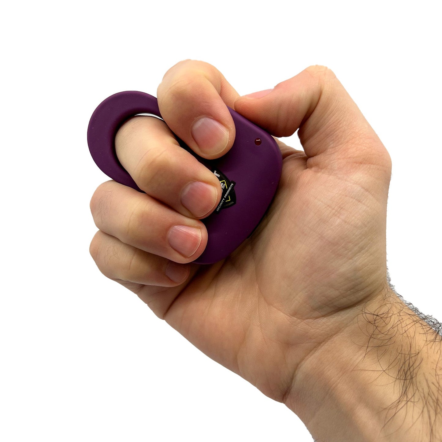 Someone holding Sting Ring 18,000,000 Stun Gun - discreet and ergonomic stun device designed to fit around your fingers for quick, powerful self-defense, in white background.