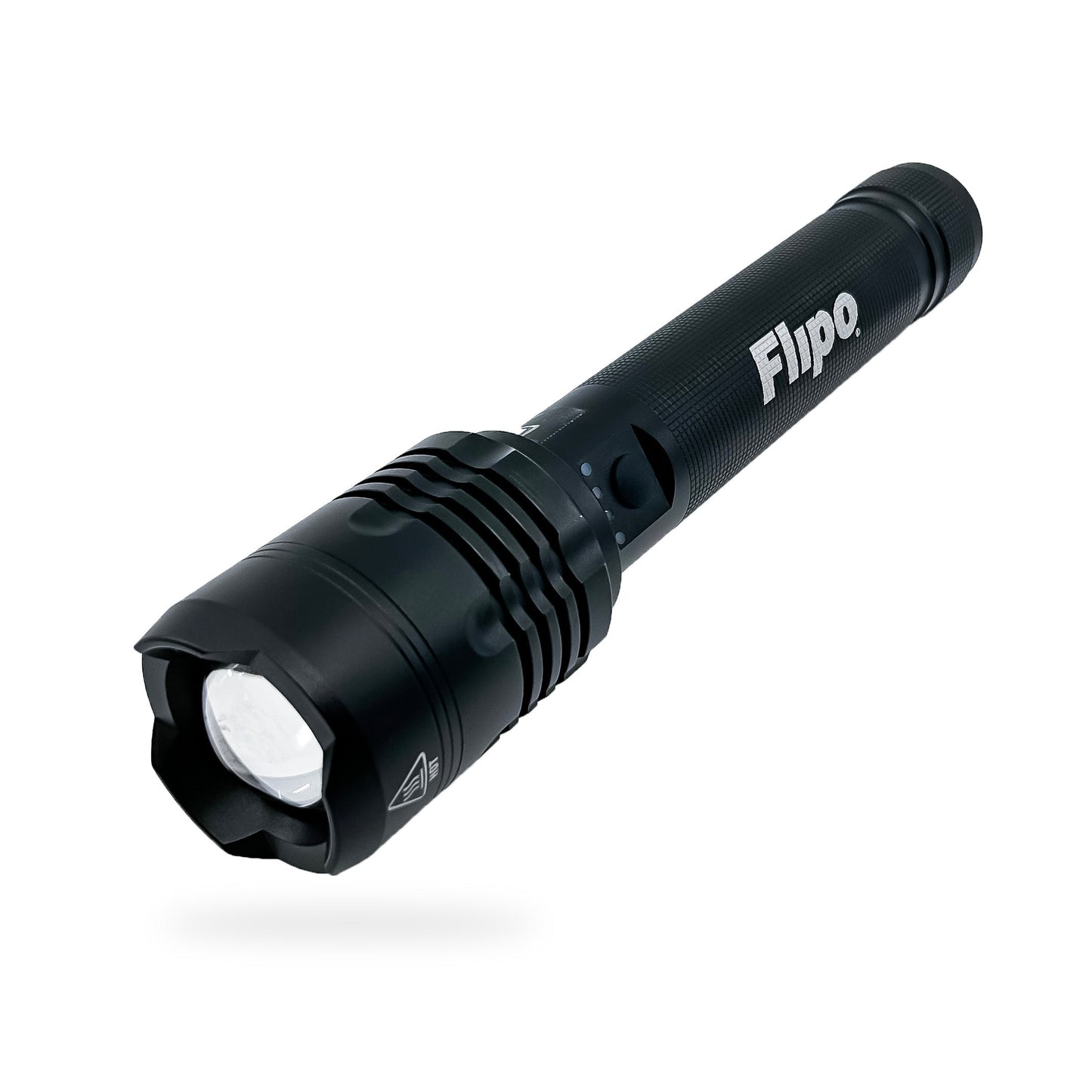 Stinger™ Tactical Lumen Rechargeable Flashlight – durable aircraft-grade aluminum flashlight offering high lumen output (up to 6000 lm) and USB charging, with an ergonomic grip and water-resistant design for tactical and outdoor use., in white background.