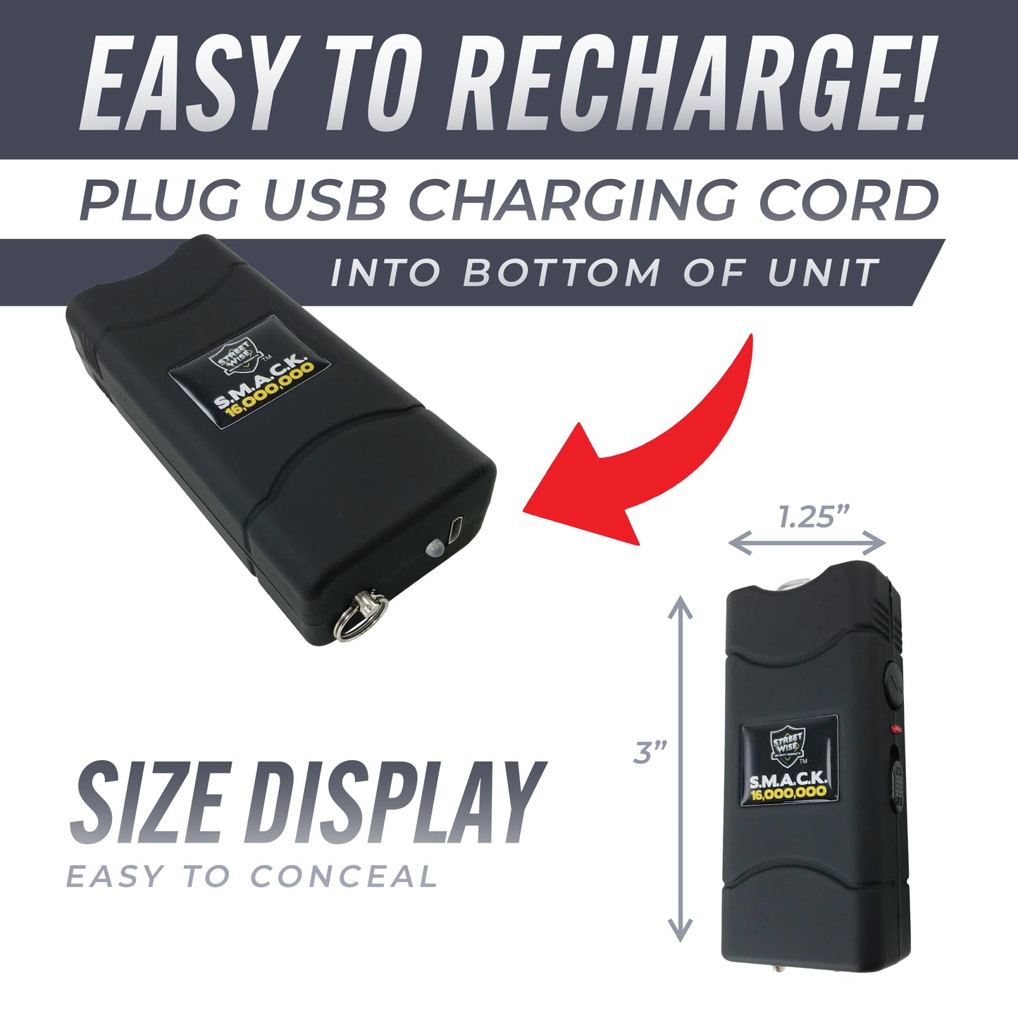 Features of Streetwise Self‑Defense Keychain Combo – compact personal safety tool that combines a loud 130 dB alarm, LED flashlight, and shock delivery device on a keychain, designed for convenient everyday carry and quick access in emergencies.