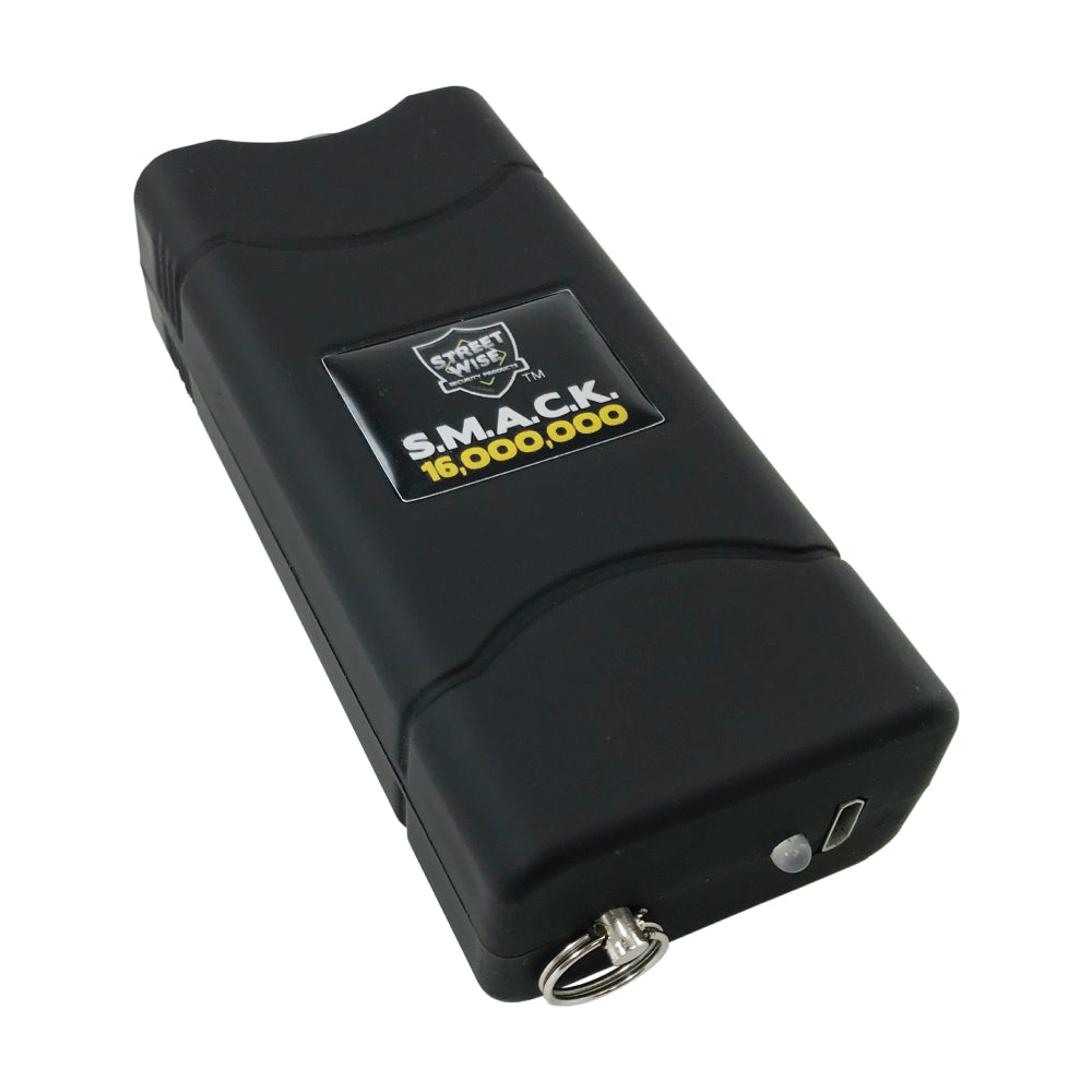 Streetwise Self‑Defense Keychain Combo – compact personal safety tool that combines a loud 130 dB alarm, LED flashlight, and shock delivery device on a keychain, designed for convenient everyday carry and quick access in emergencies, in white background.