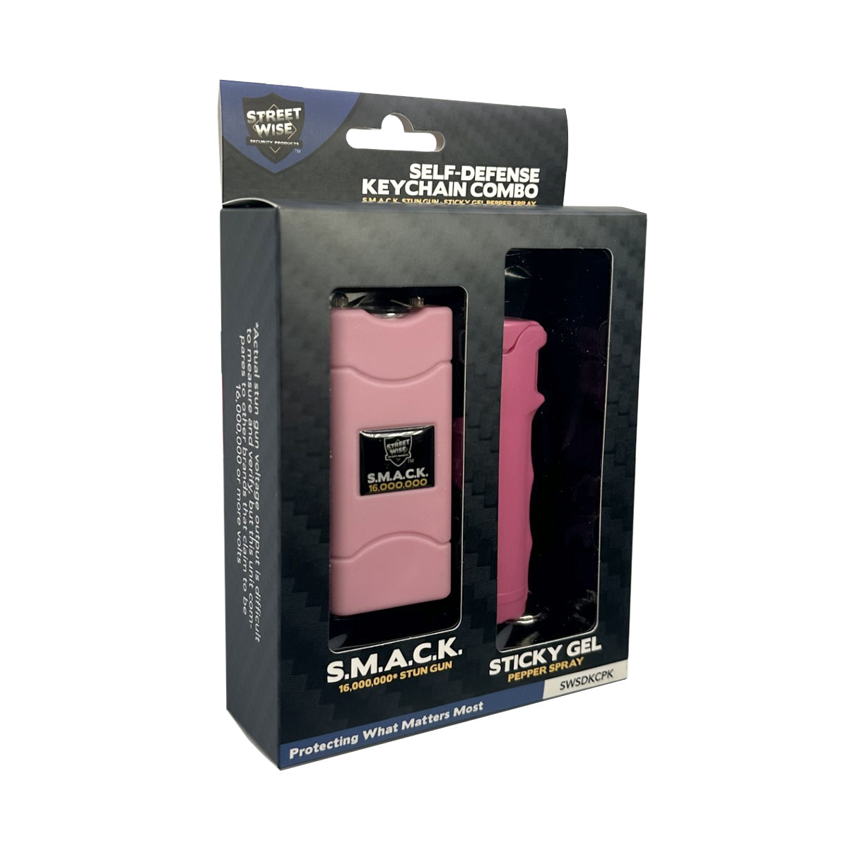 Product box Streetwise Self‑Defense Keychain Combo – compact personal safety tool that combines a loud 130 dB alarm, LED flashlight, and shock delivery device on a keychain, designed for convenient everyday carry and quick access in emergencies, in white background.