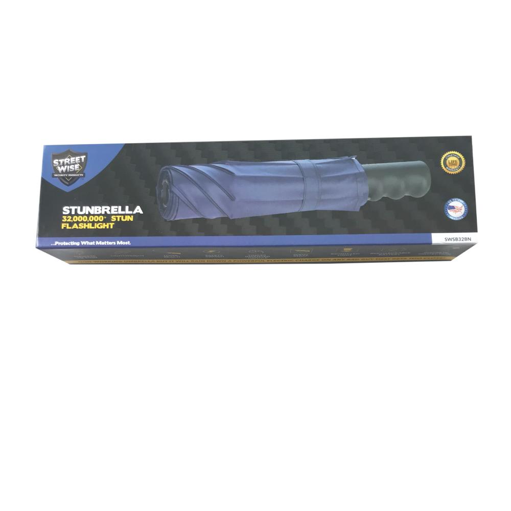 Stunbrella 32 million volt stun flashlight product box.