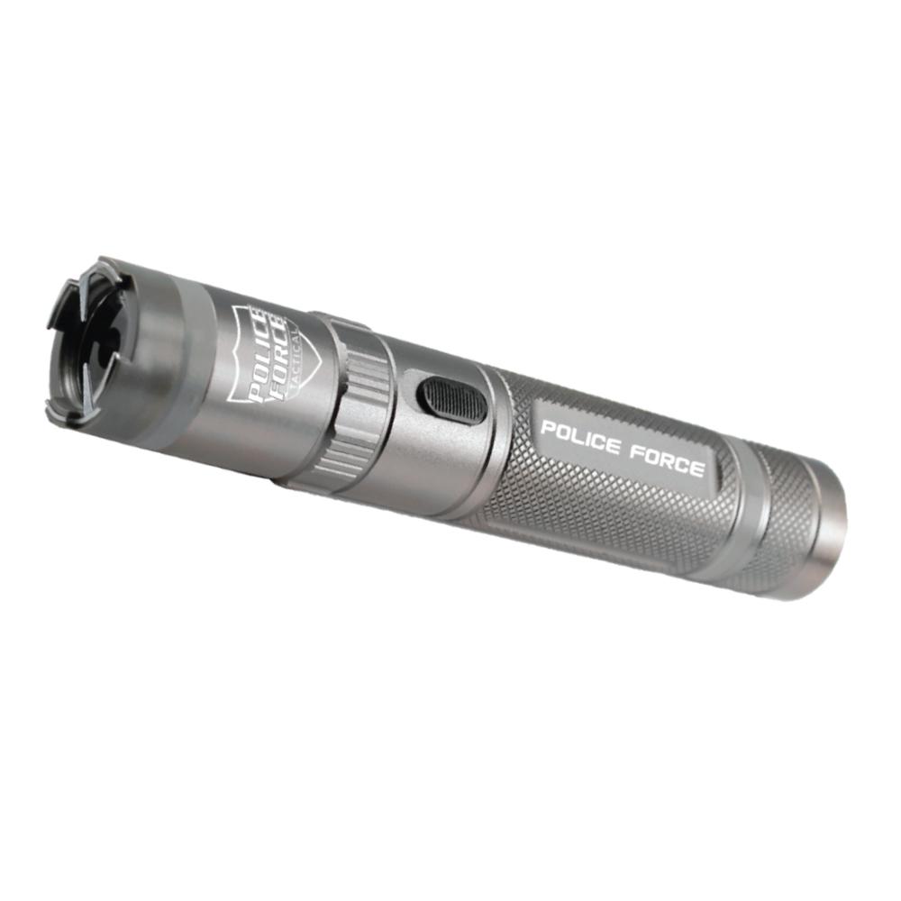 Tactical 9,200,000 Stun Flashlight - multifunctional device combining a powerful flashlight with a high-voltage stun gun for effective self-defense, in white background.