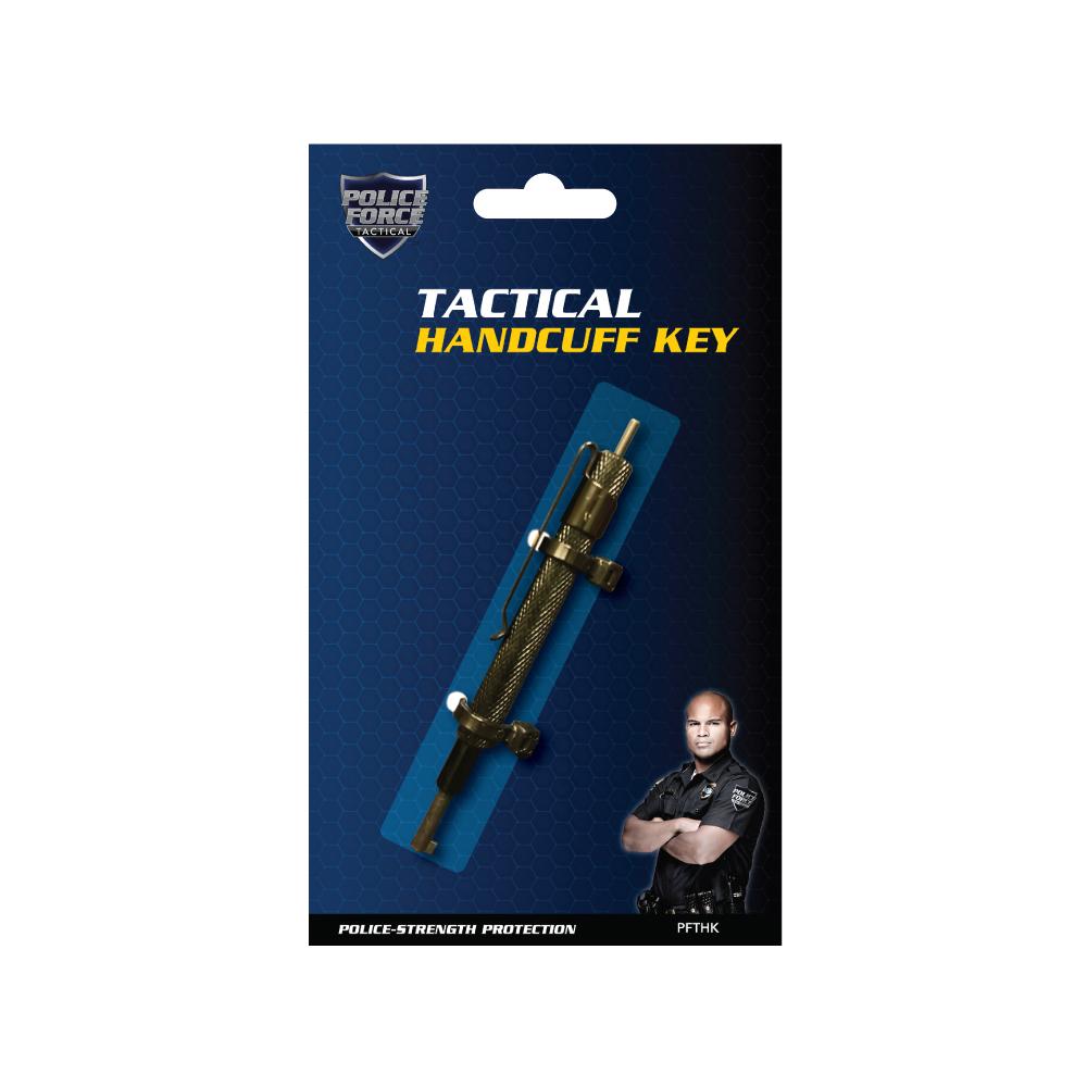 Tactical Handcuff Key - durable and compact universal key compatible with most standard handcuffs, designed for law enforcement and security personnel, in white background.