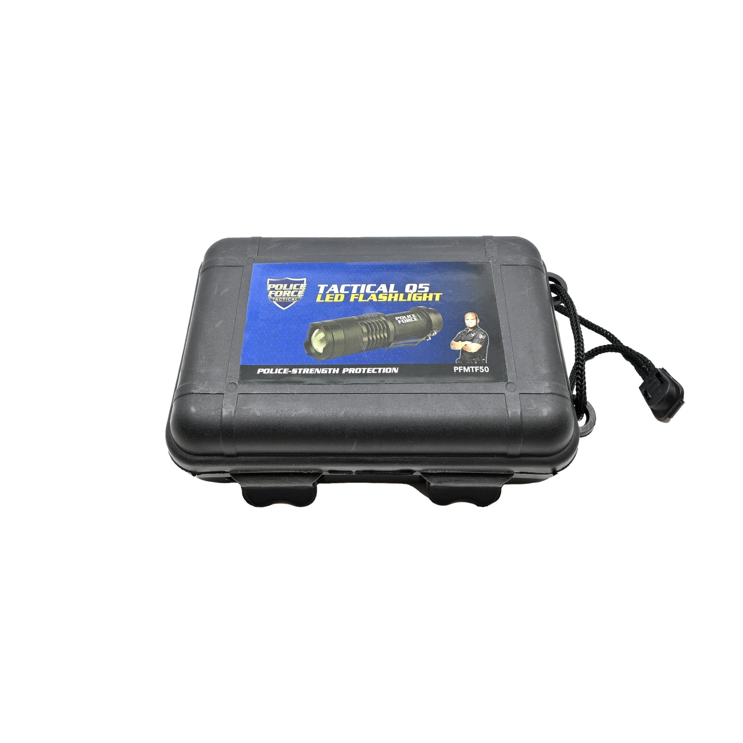 Case for Tactical Q5 LED Flashlight – compact and powerful flashlight featuring a Q5 LED for high brightness and reliable performance in tactical situations, in white background.