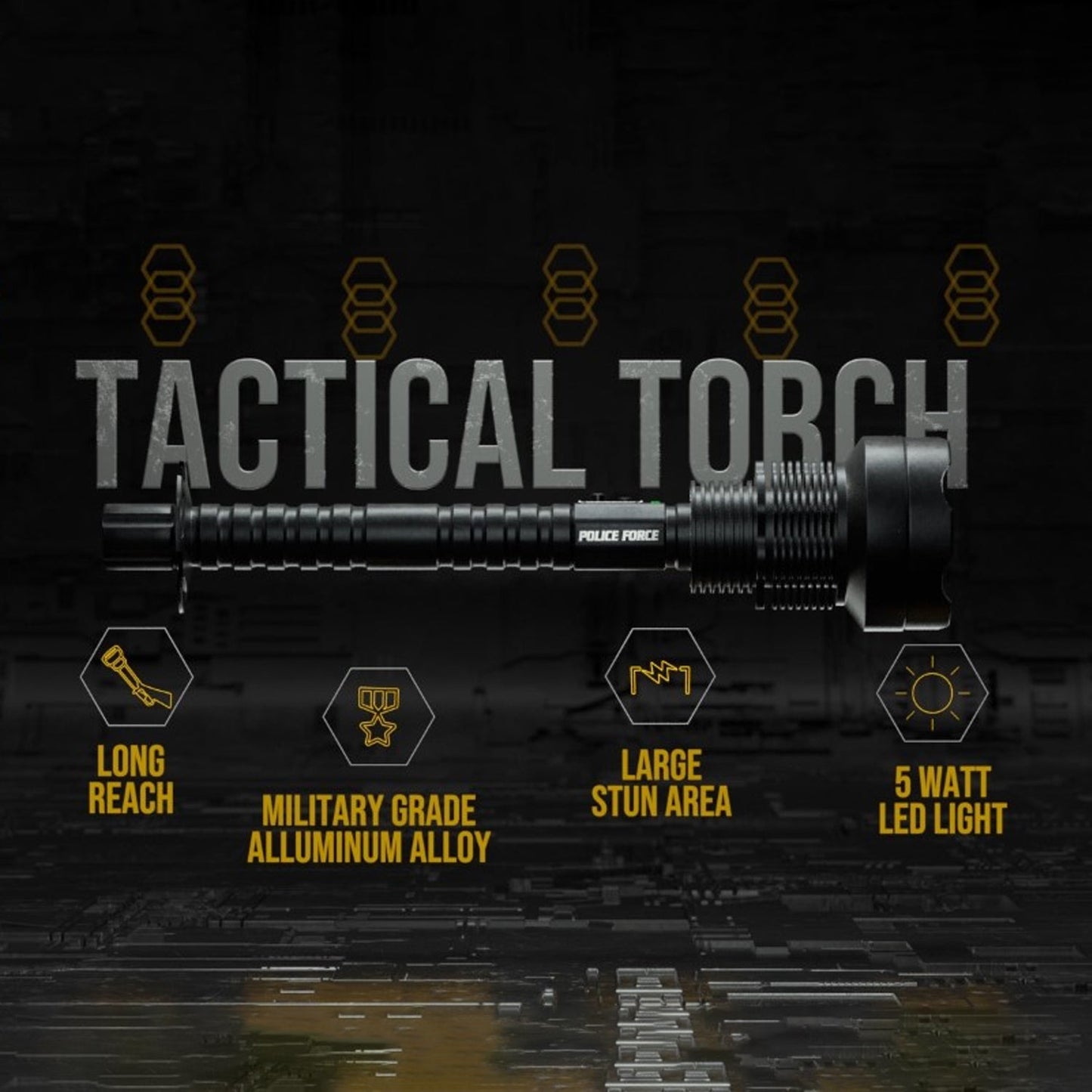 Features of Tactical Torch Stun Flashlight 17,000,000 – durable self-defense flashlight combining high-voltage stun capability with a bright, tactical beam.
