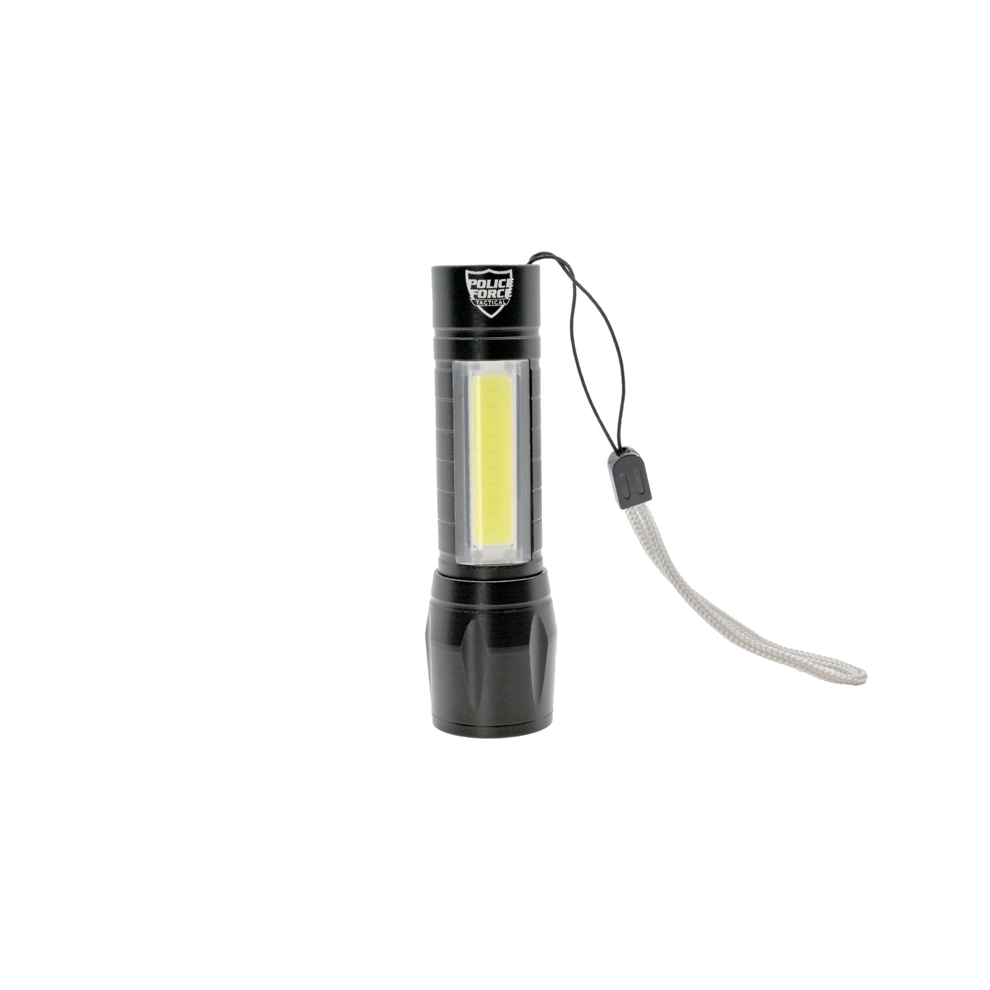 Tactical XPE/COB Mini Flashlight – compact flashlight featuring dual XPE and COB LED technology for versatile and powerful lighting in a small form factor, in white background.