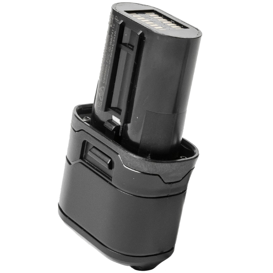 TASER 7 CQ Battery Pack – durable lithium energy cell designed for the TASER 7 CQ, providing power for approximately 500 single-bay firings; user-replaceable but not rechargeable, in white background.
