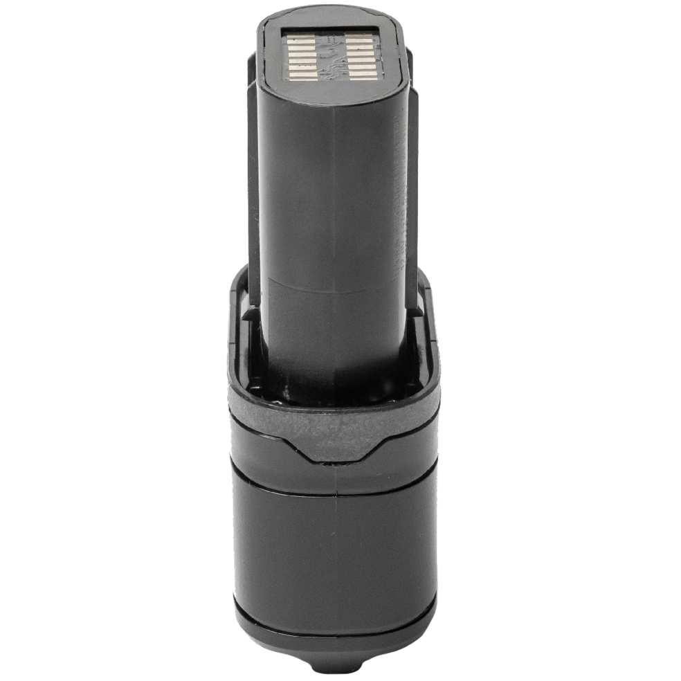 TASER 7 CQ Battery Pack – durable lithium energy cell designed for the TASER 7 CQ, providing power for approximately 500 single-bay firings; user-replaceable but not rechargeable, in white background.