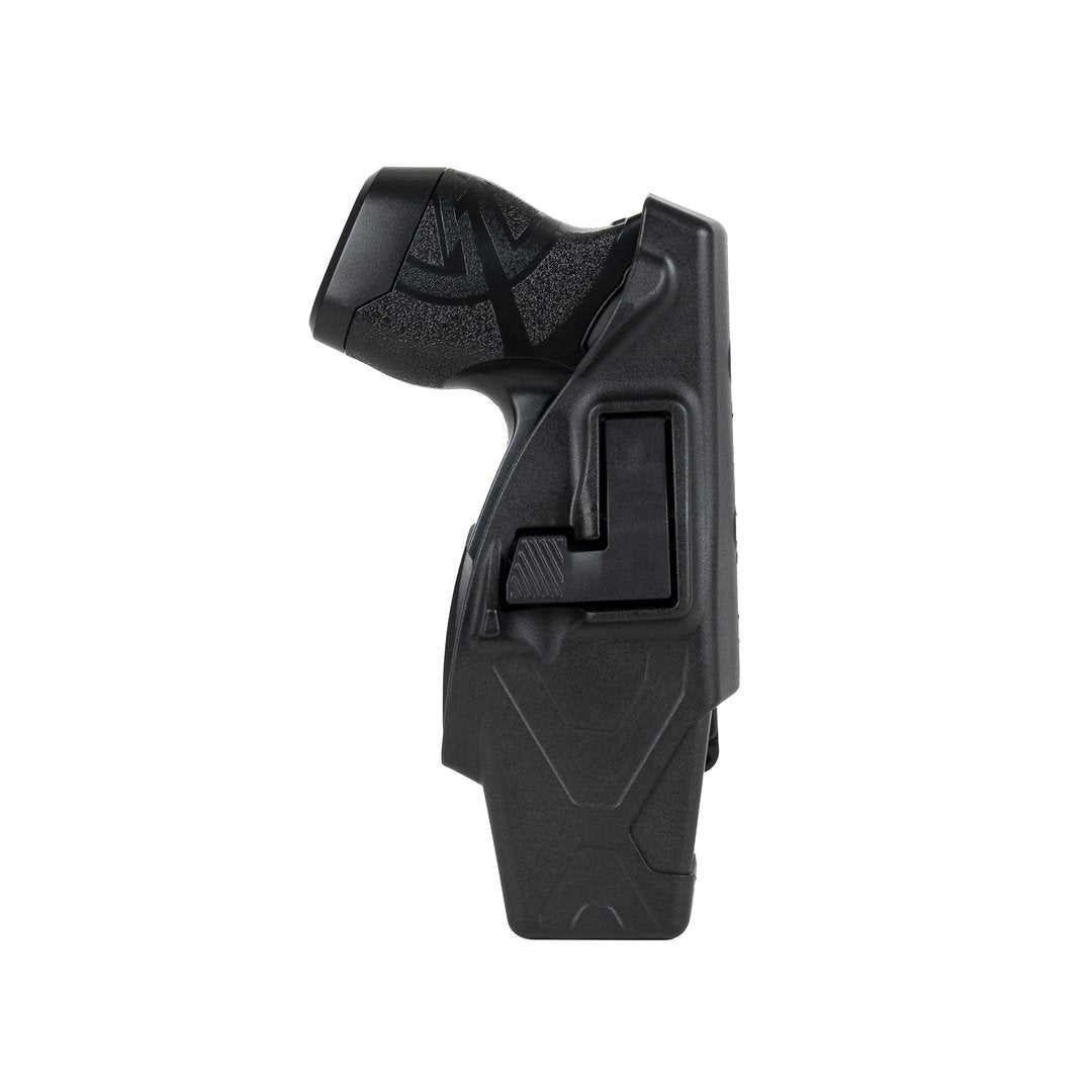 Taser X26P & X1 Level 2 Duty Holster - secure, professional-grade holster designed for law enforcement, offering enhanced retention for the Taser X26P and X1 models, in white background.