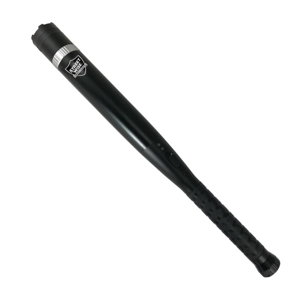 Triple Defender 27,000,000* Stun Baton Flashlight with integrated light and rubberized grip, ideal for personal security and law enforcement use.