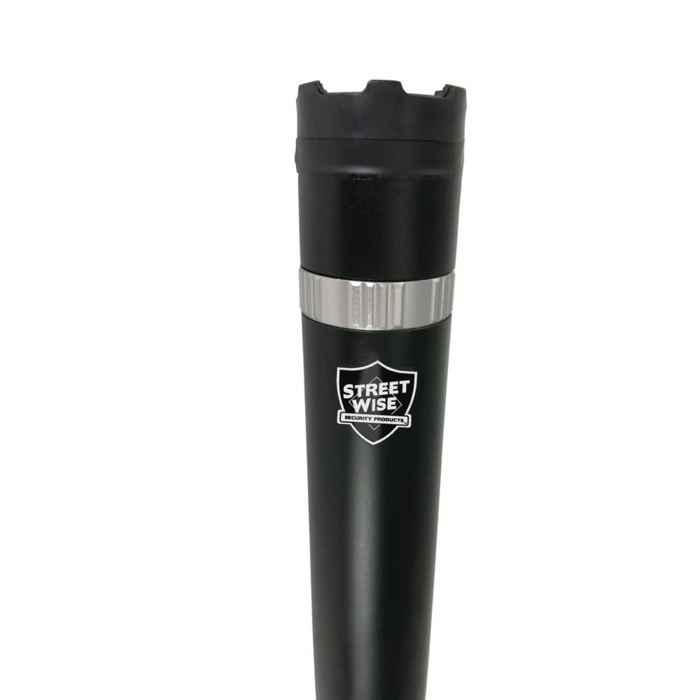 Triple Defender 27,000,000* Stun Baton Flashlight with integrated light and rubberized grip, ideal for personal security and law enforcement use.