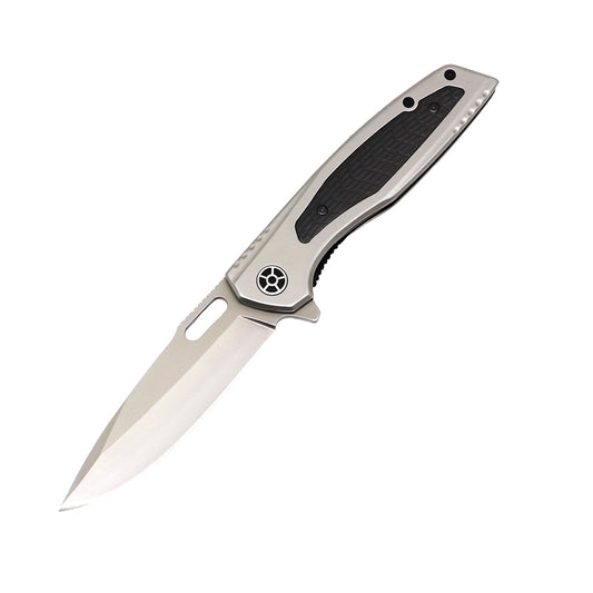 3.75″ Ball Bearing Folding Knife with Drop Point Blade – smooth-opening pocket knife featuring a 3.75″ stainless steel drop-point blade, ball-bearing pivot for effortless one-handed deployment, liner lock, belt clip, and G10 or titanium-coated handle for durable everyday carry, in white background.