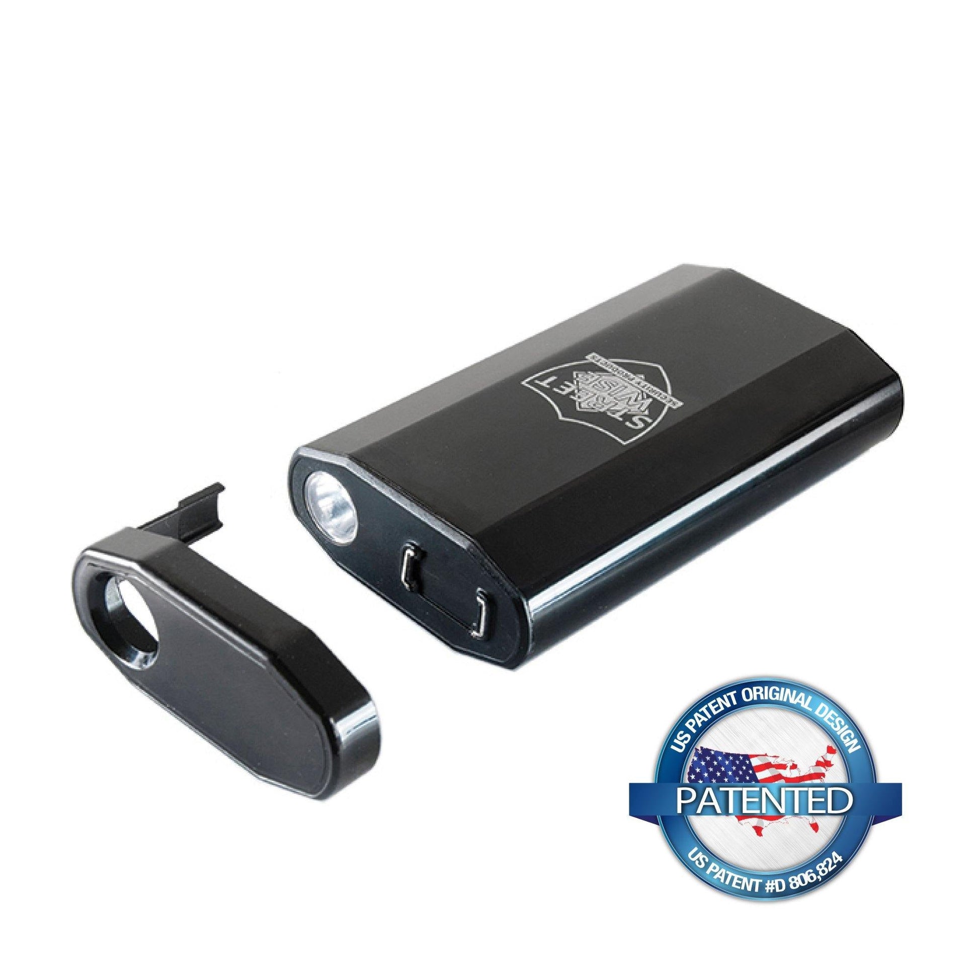 3-N-1 28,000,000* Stun Gun - multifunctional self-defense device combining a stun gun, flashlight, and safety alarm for maximum personal protection, in white background.