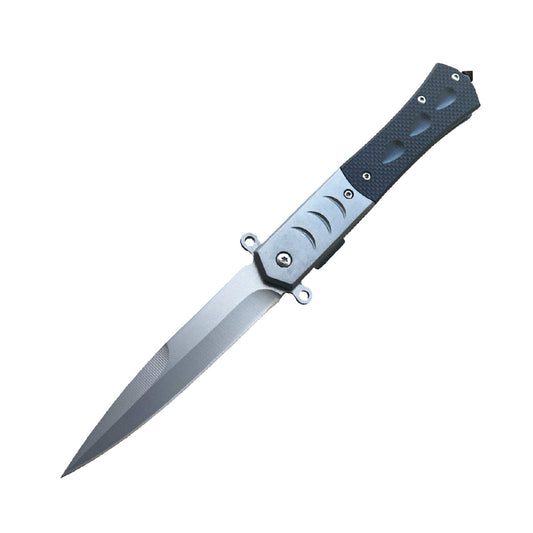 5″ Spring-Assisted Folding Knife with Spear Point Blade – spring-assisted pocket knife featuring a 3.75″ spear-point 440 stainless steel blade with a two-tone or black finish, full-metal (ABS/plastic or aluminum) handle, liner lock, spine flipper and thumb stud for quick one-handed opening, and included pocket clip for everyday carry, in white background.