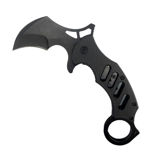 5‑Inch Karambit Knife with ABS Handle – curved folding karambit-style knife featuring a durable ABS handle and sharp stainless-steel blade, ideal for precise everyday carry and tactical use, in a white background.
