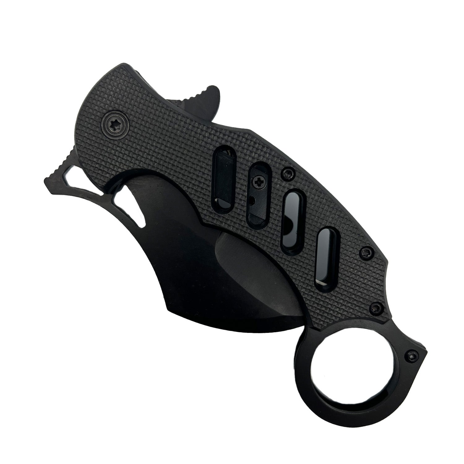 5‑Inch Karambit Knife with ABS Handle – curved folding karambit-style knife featuring a durable ABS handle and sharp stainless-steel blade, ideal for precise everyday carry and tactical use, in white background.