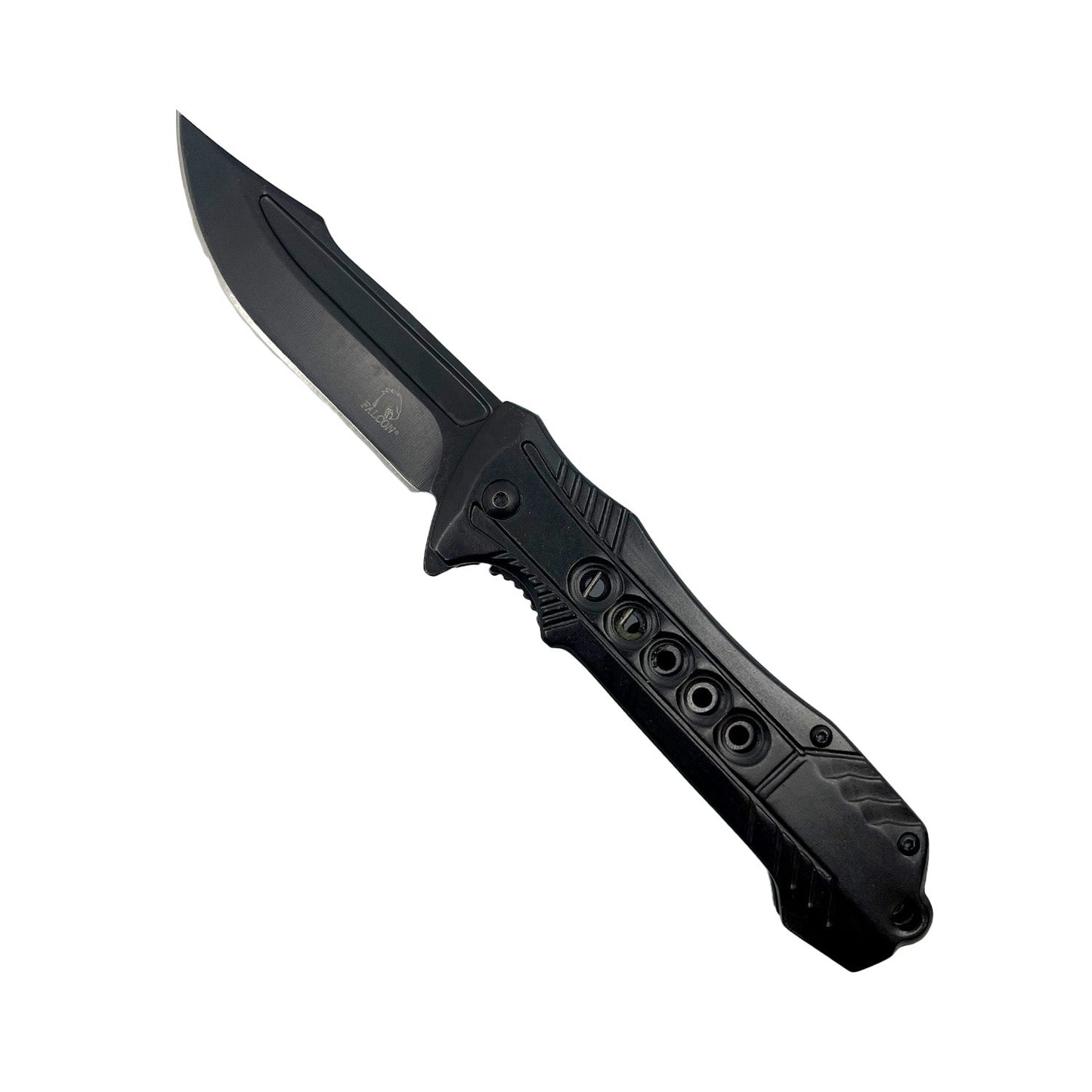 7.75″ Semi-Automatic Spring Assisted Knife – folding knife featuring a semi-automatic spring-assisted opening mechanism, stainless steel blade, and aluminum handle with ergonomic design for smooth everyday use, in white background.