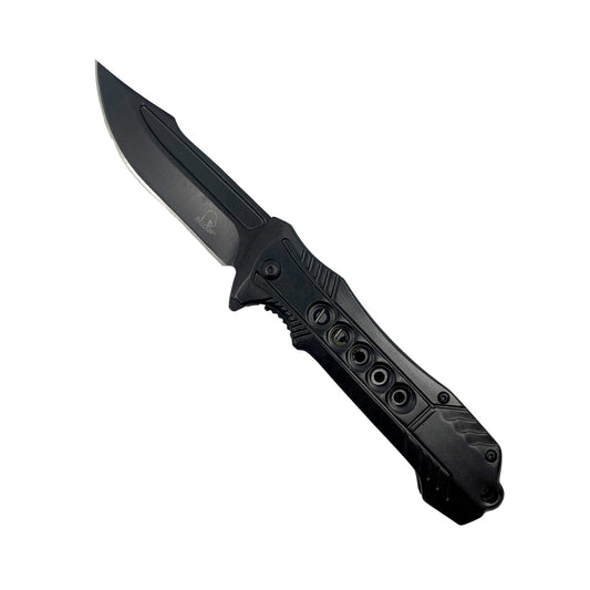7.75″ Semi-Automatic Spring Assisted Knife – folding knife featuring a semi-automatic spring-assisted opening mechanism, stainless steel blade, and aluminum handle with ergonomic design for smooth everyday use, in white background.