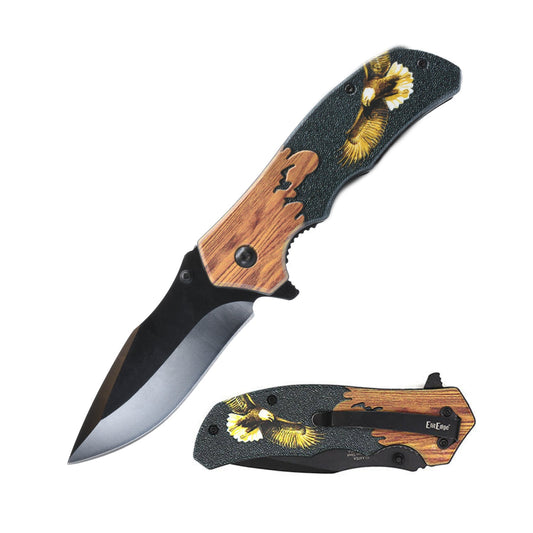 8-Inch Wildlife Folding Knife – classic spring-assisted folding knife featuring a 3.25" 420C stainless steel blade and wildlife-themed handle, designed for everyday carry and outdoor use, in white background.
