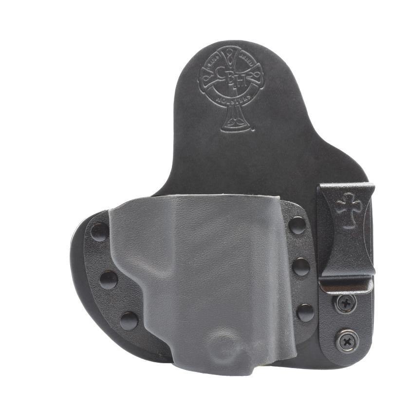 Appendix Carry Right-handed Holster - minimalist inside-the-waistband holster designed for comfortable and secure appendix carry for right-handed users, in white background.