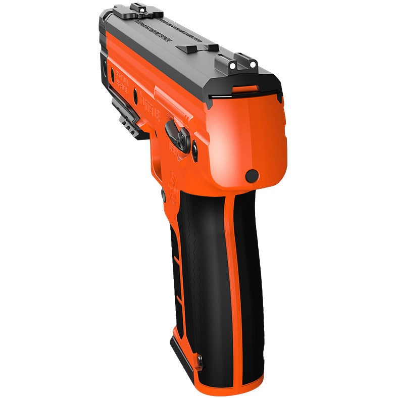 Byrna LE Kinetic Non‑Lethal CA‑Legal Projectile Gun Bundle – CO₂‑powered .68‑caliber launcher kit (legal in California) featuring patented Pull‑Pierce technology, white‑dot sights, honeycomb grip, Picatinny rail, ambidextrous safety, and up to 60 ft range. Includes two 5‑round magazines, two 12 g CO₂ cylinders, tubes of kinetic and eco‑kinetic projectiles, and a carrying case, in white background.