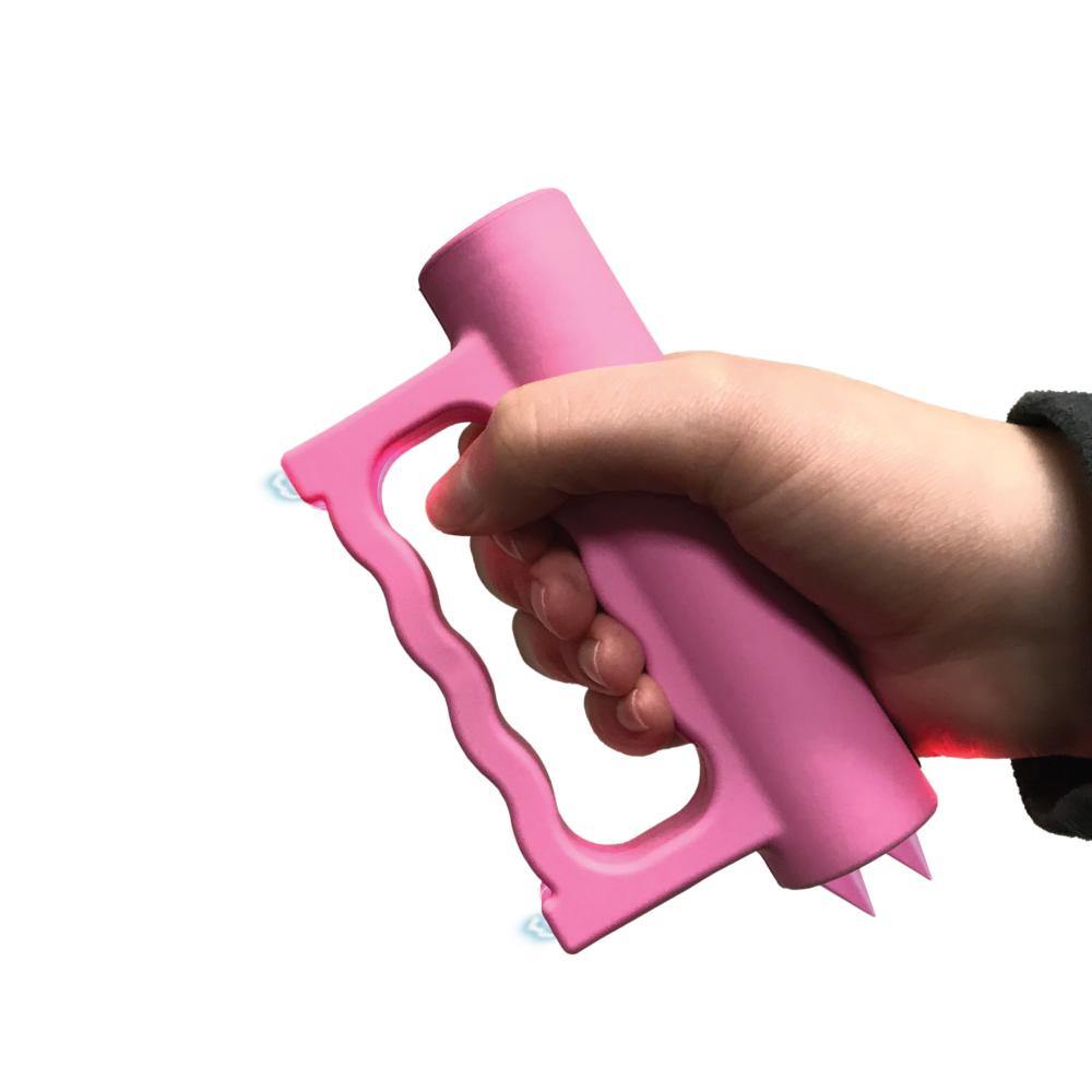 Someone holding Double Down 23,000,000* Stun Gun - powerful dual-contact stun device designed for maximum stopping power and reliable personal protection, in white background.