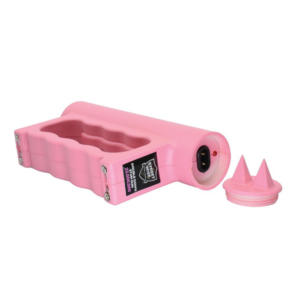 Double Down 23,000,000* Stun Gun - powerful dual-contact stun device designed for maximum stopping power and reliable personal protection, in white background.
