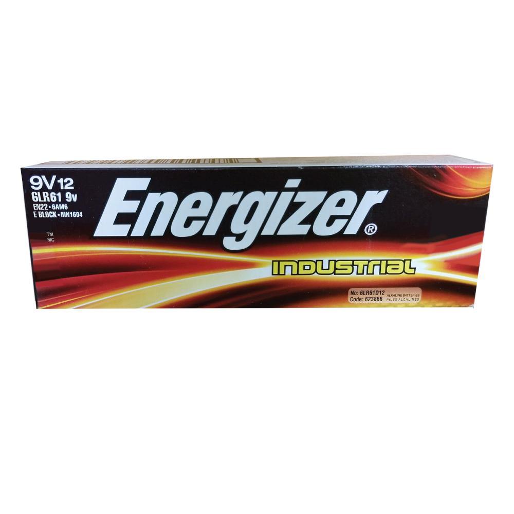 Product box for Energizer Industrial Battery - high-performance battery designed for professional and heavy-duty use in a wide range of electronic devices, in white background.