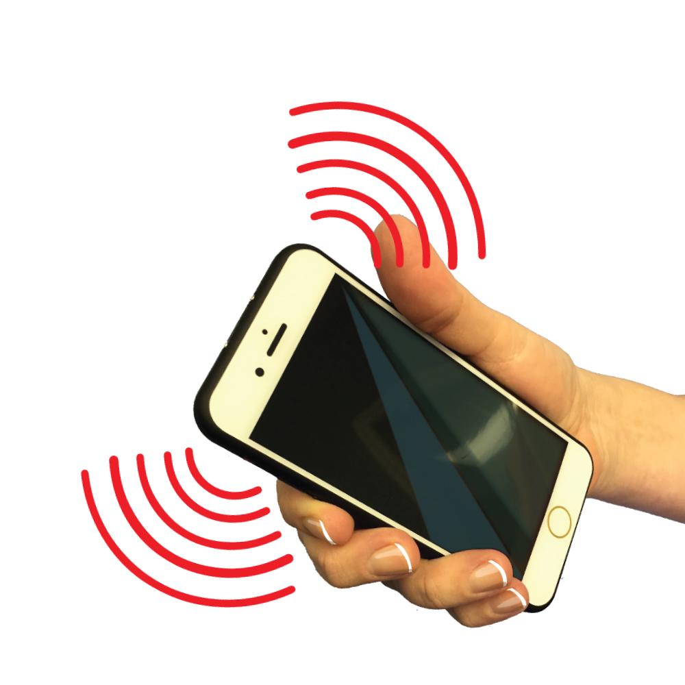 Someone holding Friphone 14,000,000 Stun Gun - cleverly disguised as a smartphone, this high-voltage stun gun offers discreet and effective personal protection, in white background.